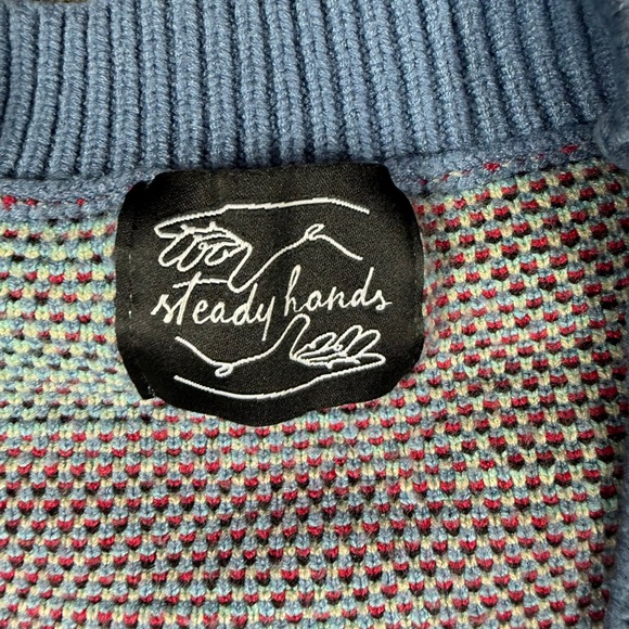Steady Hands Fishy in the Sea Cardigan Sweater Blue Knit Womens Size M/L - Picture 3 of 10